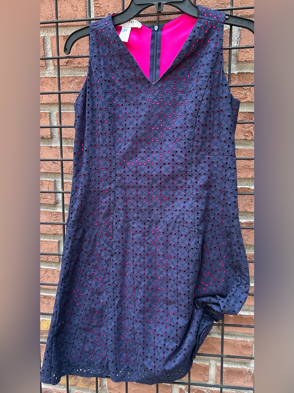 Maggy London Navy Eyelet Tank with Bright Pink Lining